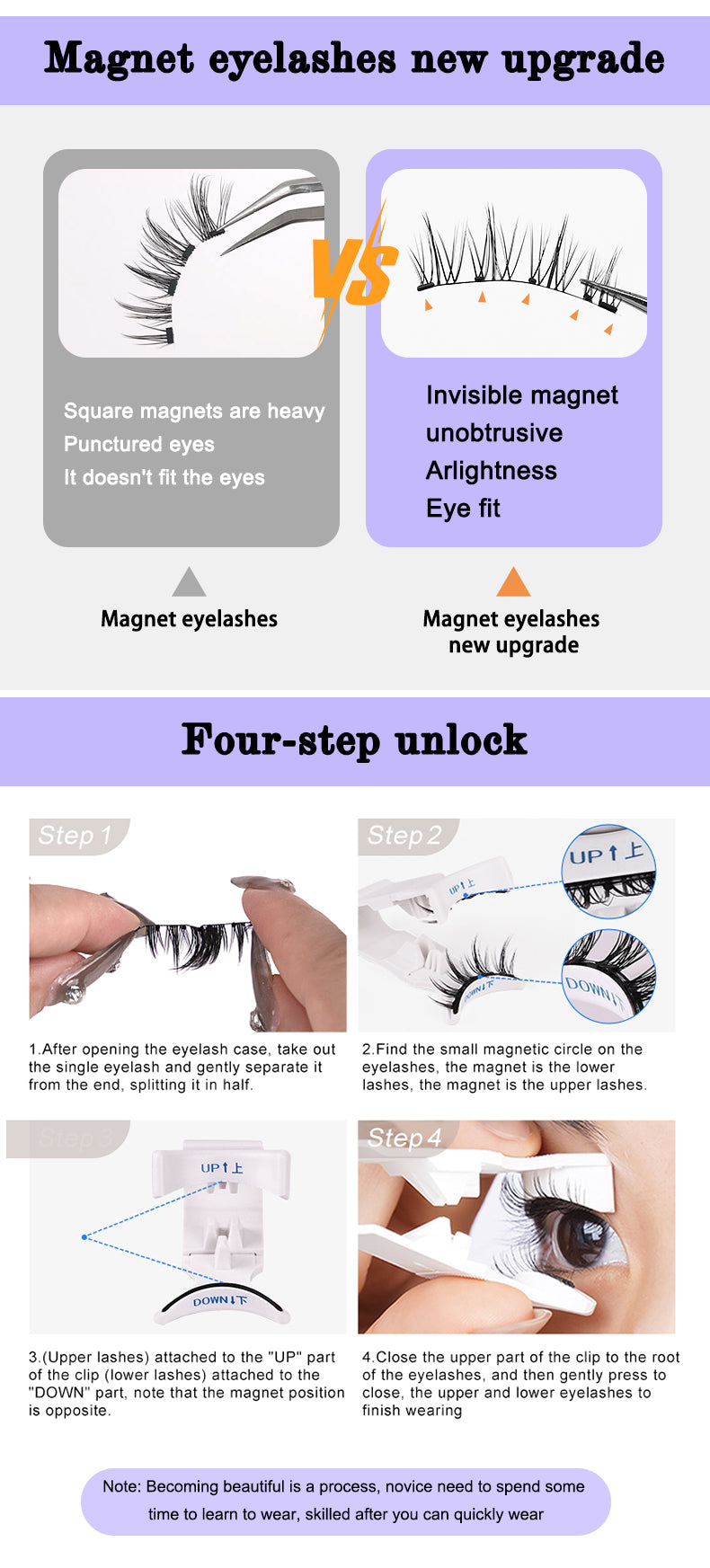 2 Pair 3D Magnetic False Eyelashes Reusable Magnetic Eyelashes With 4 Magnetic Lashes Natural Eyelash Extension Makeup Tools