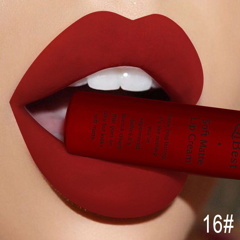 QIBEST Sexy Velvet Matte Lip Gloss Liquid Lipstick Lipgloss Beauty Red Nude Waterproof Long-lasting Lip Stain Makeup For Women