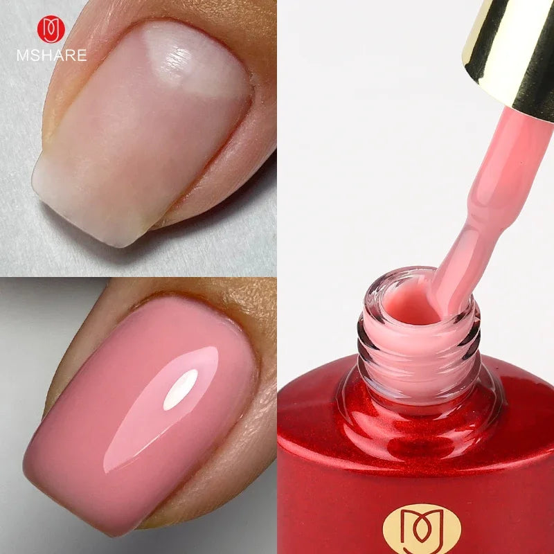 MSHARE Milky Pink Rubber Base Gel Glitter Camouflage Color Coat Soak Off Nails Gels Varnish Lacquer 10ml UV LED Gel Polish