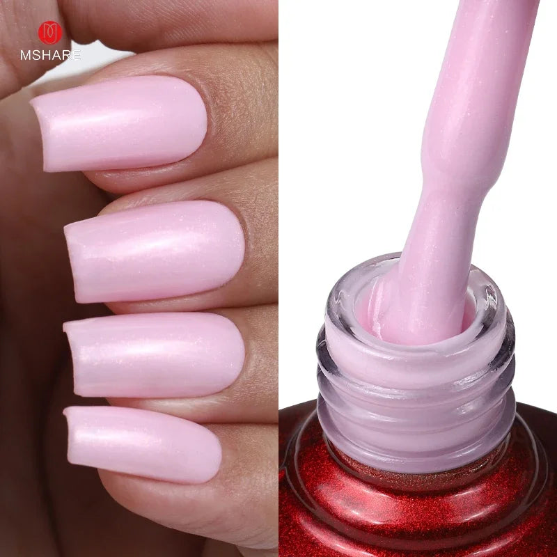 MSHARE Milky Pink Rubber Base Gel Glitter Camouflage Color Coat Soak Off Nails Gels Varnish Lacquer 10ml UV LED Gel Polish