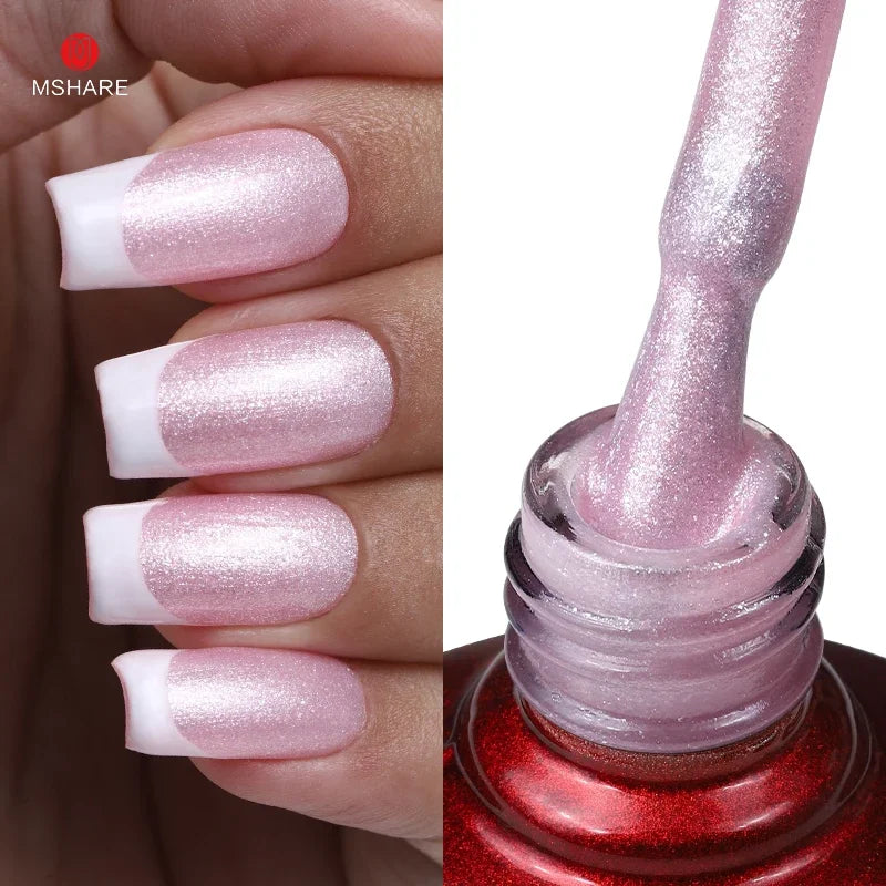 MSHARE Milky Pink Rubber Base Gel Glitter Camouflage Color Coat Soak Off Nails Gels Varnish Lacquer 10ml UV LED Gel Polish