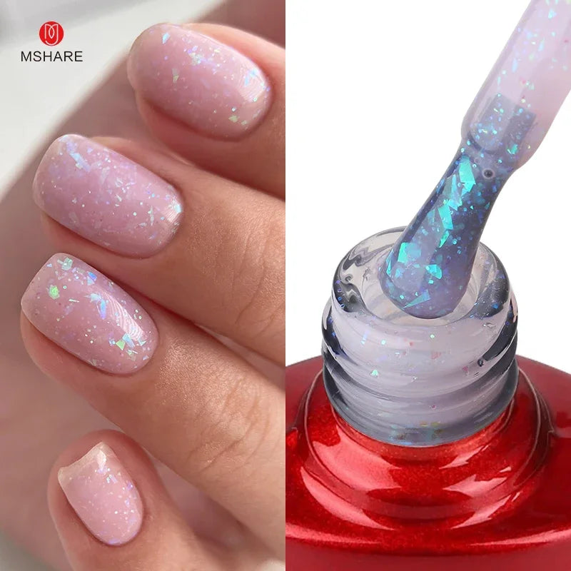 MSHARE Milky Pink Rubber Base Gel Glitter Camouflage Color Coat Soak Off Nails Gels Varnish Lacquer 10ml UV LED Gel Polish